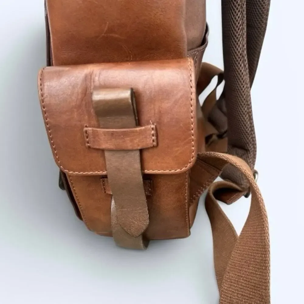 Velez Genuine Leather Archaeology Backpack Satchel Brown Multi-Pocket Laptop Bag